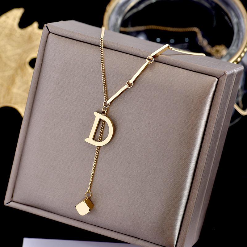 Korean Style Minimalist Titanium Steel Non-Fading Letter Pendant Short Necklace for Women