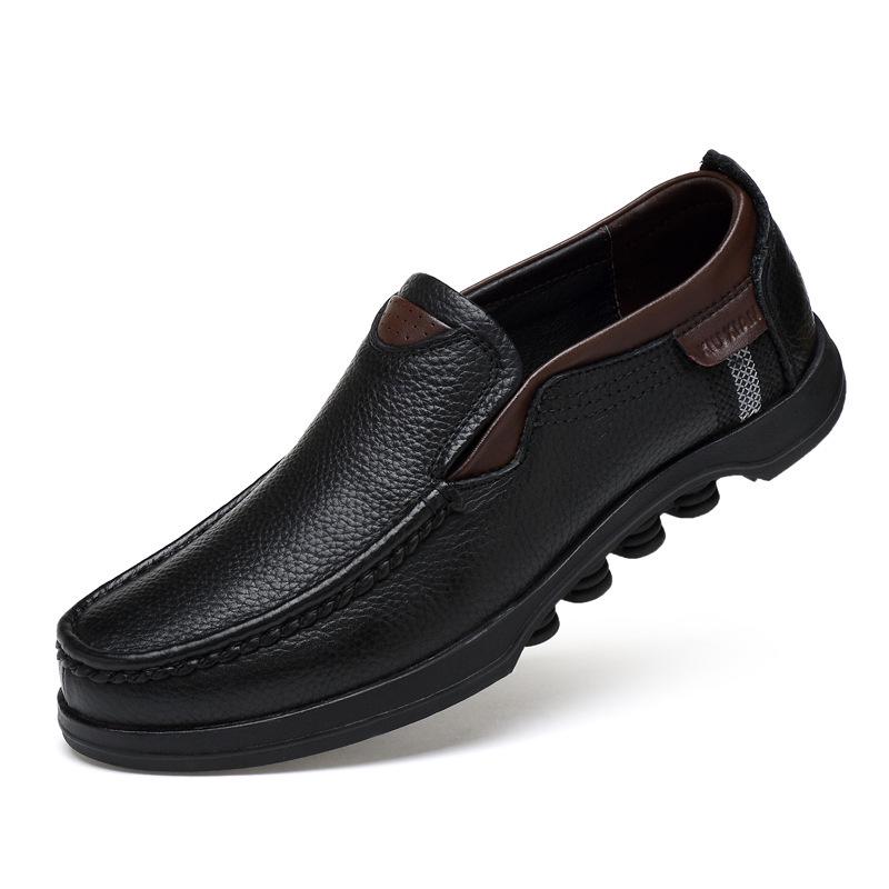 Men s Spring Leather Casual Loafers: First Layer Cowhide, Large Size Dad Shoes 39