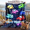Among Us Flannel Blanket, Personalized Custom Name Text, Soft Warm Plush Throw Blanket For Gift