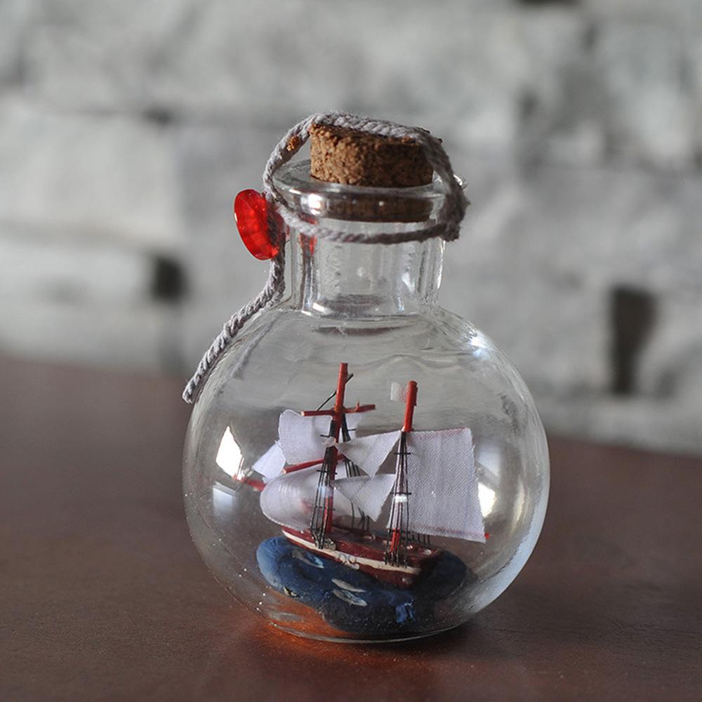 Schiff Wunschflasche Glas Segelboot in Wunschflasche Treibflasche Dekor Schreibtischornament für Zuhause Büro 9x11cm