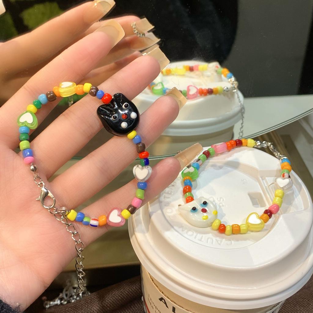 Color Beaded Bracelet Kitty Cat Head Cartoon Color Love New Children's Fun Cute Cat Style Bracelet