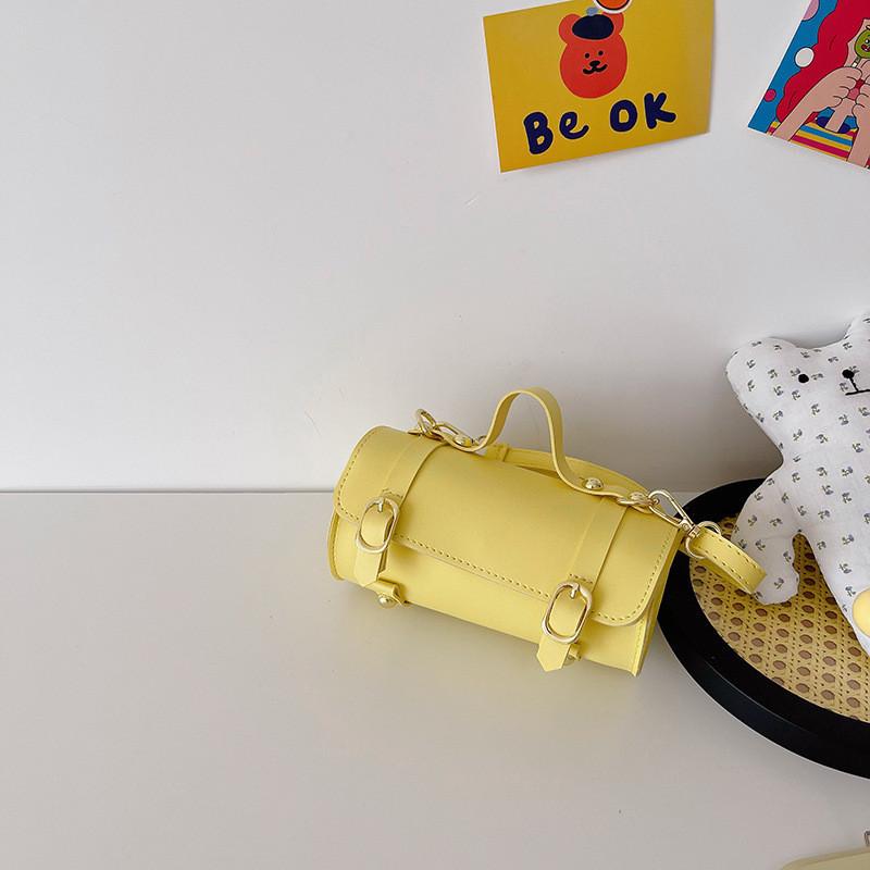 Stylish Korean Children's Bag For Girls Fashionable Cylinder Tote Purse In Bright Colors