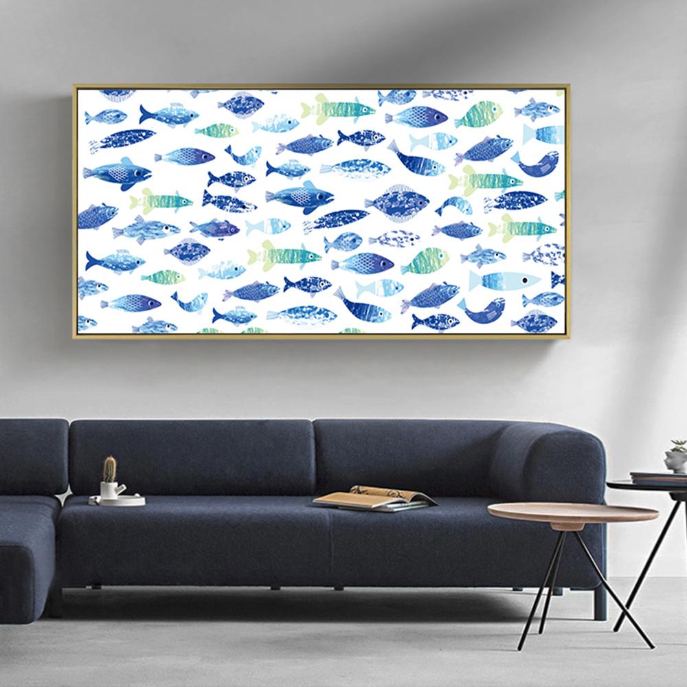 

Абстрактная картина с синей рыбой, холст, живопись, настенные художественные постеры для гостиной, скандинавская картина, современный шикарный домашний декор