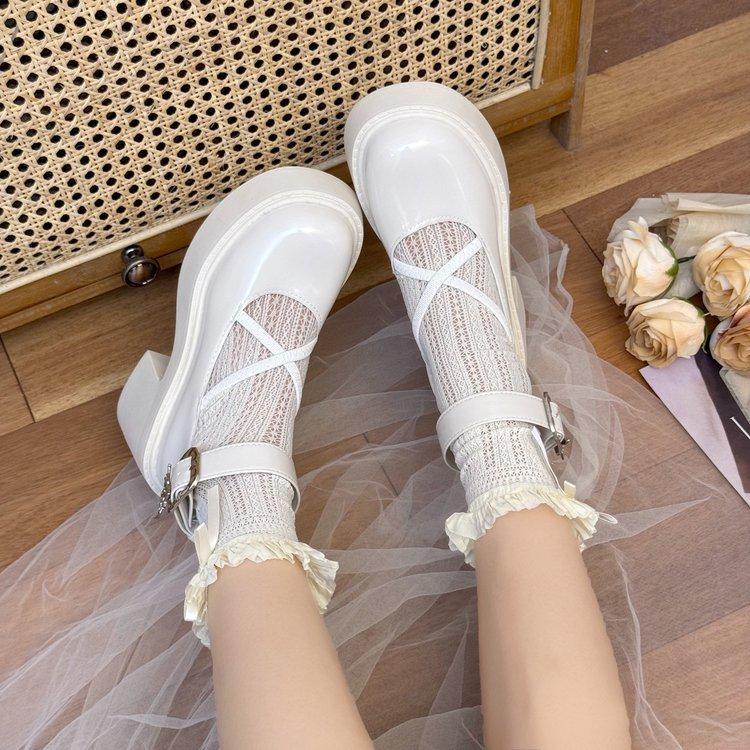 

Round head high heel Mary Jane shoes women s 2024 autumn and winter new thick heel thick sole black small leather shoes loafers 40