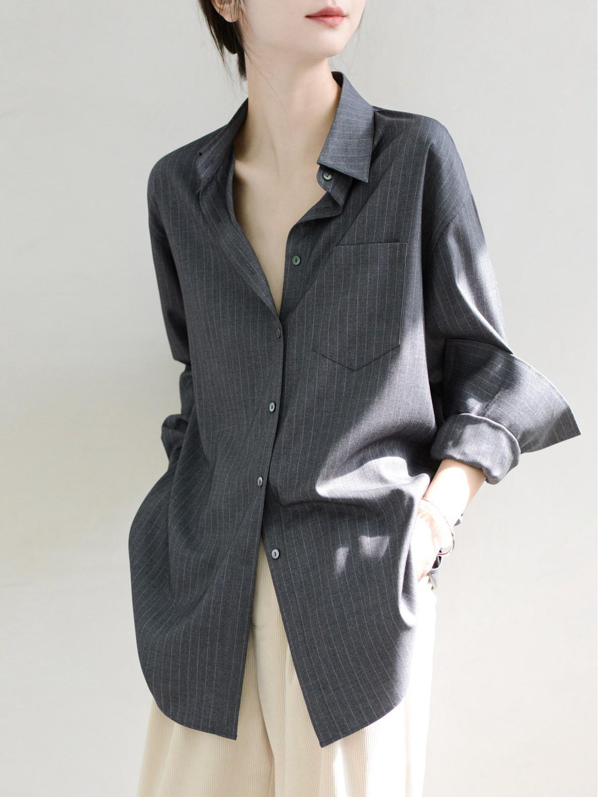 Chic Women s Textured Striped Oversized Shirt - Fashionable, Slimming, Stylish Extra Large