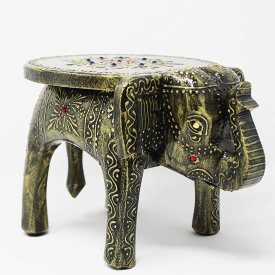 20.32 Cm Hand-Painted Wooden Elephant Shape Stool Chair, Cum Side Table, for Home, Office, Living or Bedroom Decor