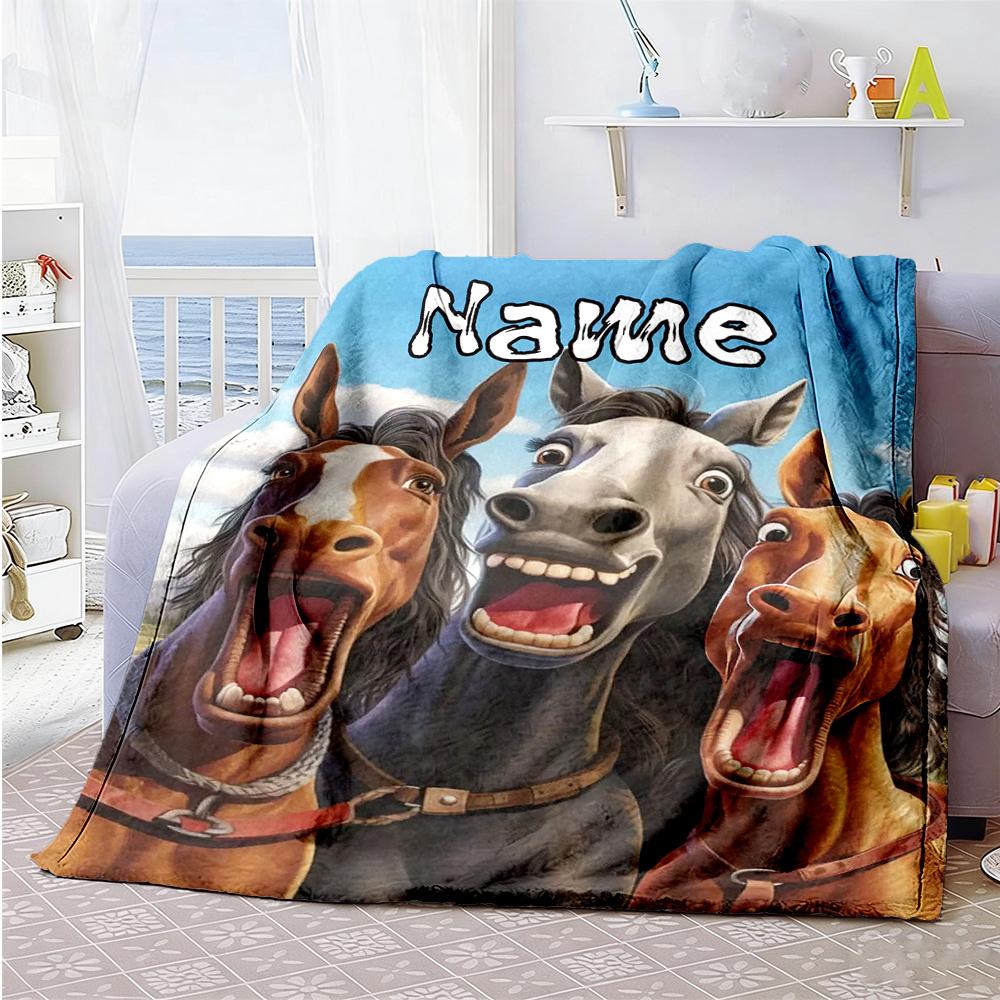 Horse8888 Customize Text Blanket Lightweight Personalized Blanket Durable Comfort Perfect for Seaside Couch Nap Office Ideal for All Seasons