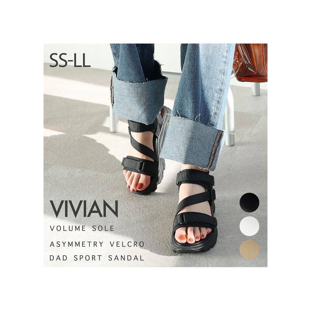 Vivian Sport Sandals for Women, Strap, Velcro Closure, Platform, V45510SM, Black, S220-225