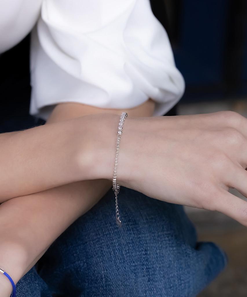 Begins [Silver 925] Bb Bezel Tennis Rugby Ball Chain Bracelet