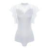 Womens Cha Cha Costume Mesh Ruffles Short Sleeve Leotard Adjustable Back Tie Design Stage Dancewear