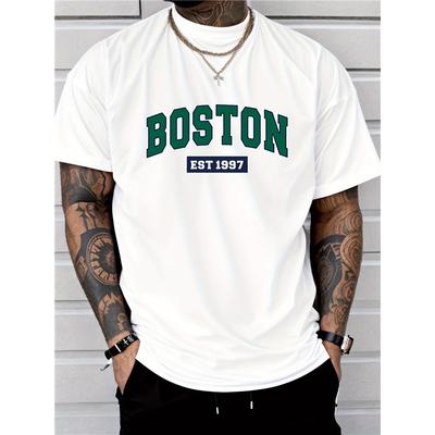 European And American Summer New Men's Fashion Casual Commuter All-match Round Neck Printed Short-sleeved T-shirt