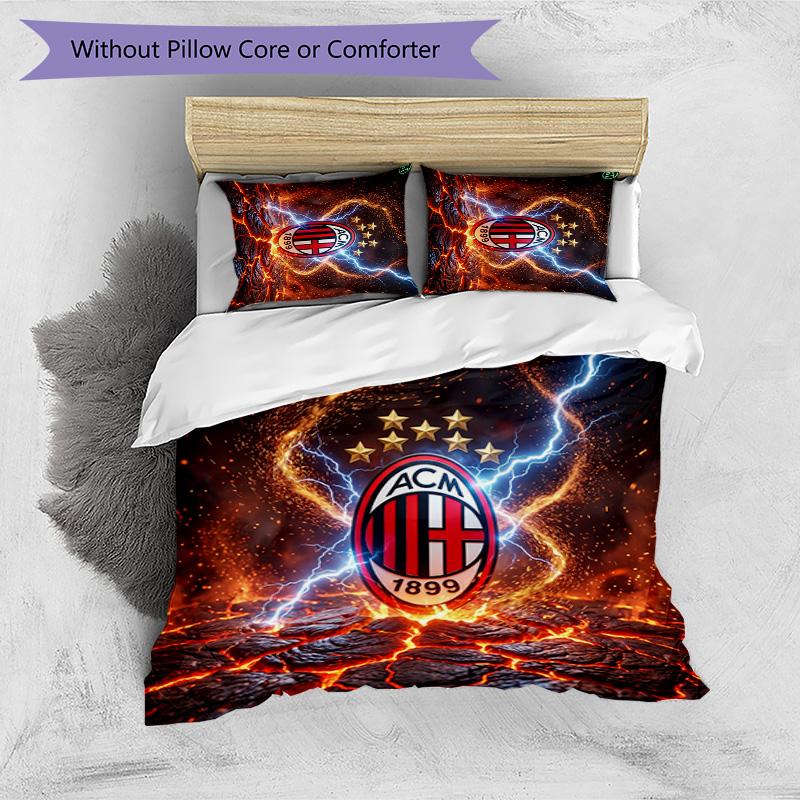AC Milan Pattern Printed 3PCS Bedding Set Soft Skin-Friendly Washable Duvet Cover & Pillowcases Set All Season Bedroom