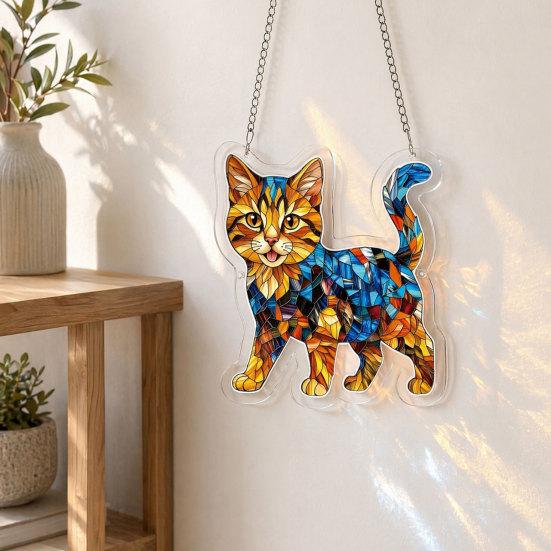 Cat Stained Glass Pendant with Easy Hang Style Suncatcher Acrylic Metal Chain Window