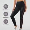 Women Solid Color High Waist Yoga Pants Push Up Hip Lifting Tummy Controlling Side Hollow Mesh Splicing Fitness Leggings