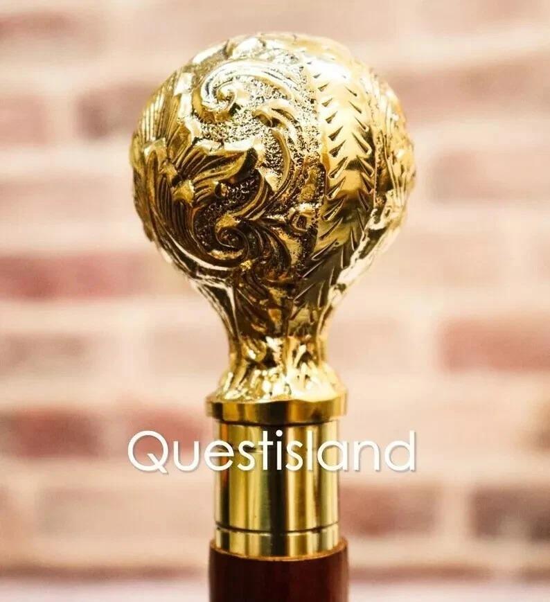 

Walking Stick Peacock Handle Brass Wooden Victorian Foldable Cane Collectible золотой