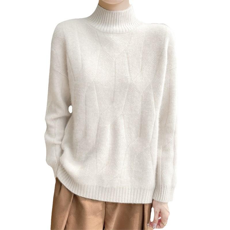 

Осень и Зима Пуловер с Полувысоким Воротником Тяжелая Веревка Чистый Свитер Женский Однотонный Вязаный Базовый Свитер Свитер XXL