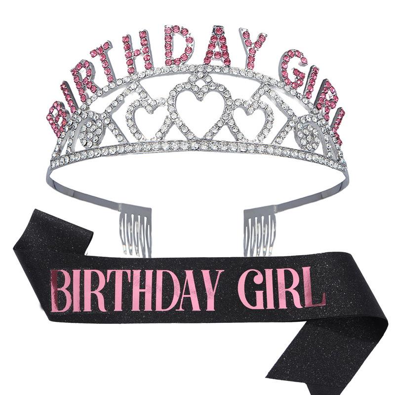 New European and American Crystal Letter Crown Birthday Girl Alloy Fashion Birthday Girl Headband Set 2026