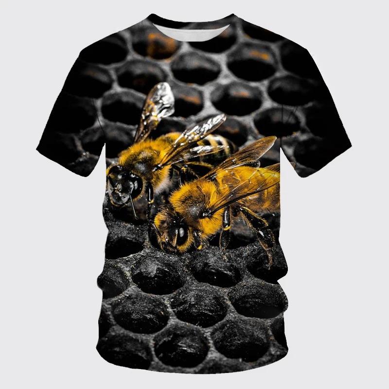 Summer New Casual Bee Pattern Men's Printed T-shirt Street Pop Hip Hop Personalized Round Neck Comfortable Short Sleeve