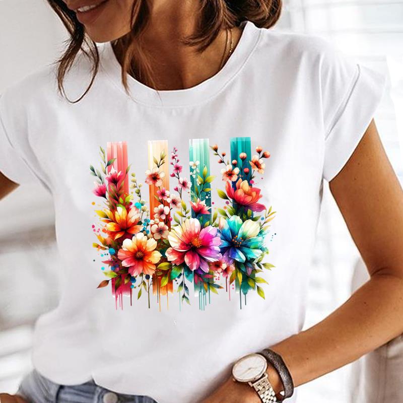 (Asian Size) flower style cute Lady Female Top Printed Clothing Casual T Shirt Fashion Graphic Short Sleeve T-shirts Women Tee