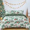 Ensemble de housse de couette de Noël vert - Double motif Père Noël et Arbre de Noël Flocon de neige Ensemble de literie douce en microfibre