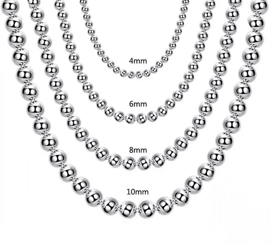 Andara 925 Silver 4MM/6MM/8MM/10MM Smooth Beads Ball Chain Necklace For Women Men Fashion Jewelry