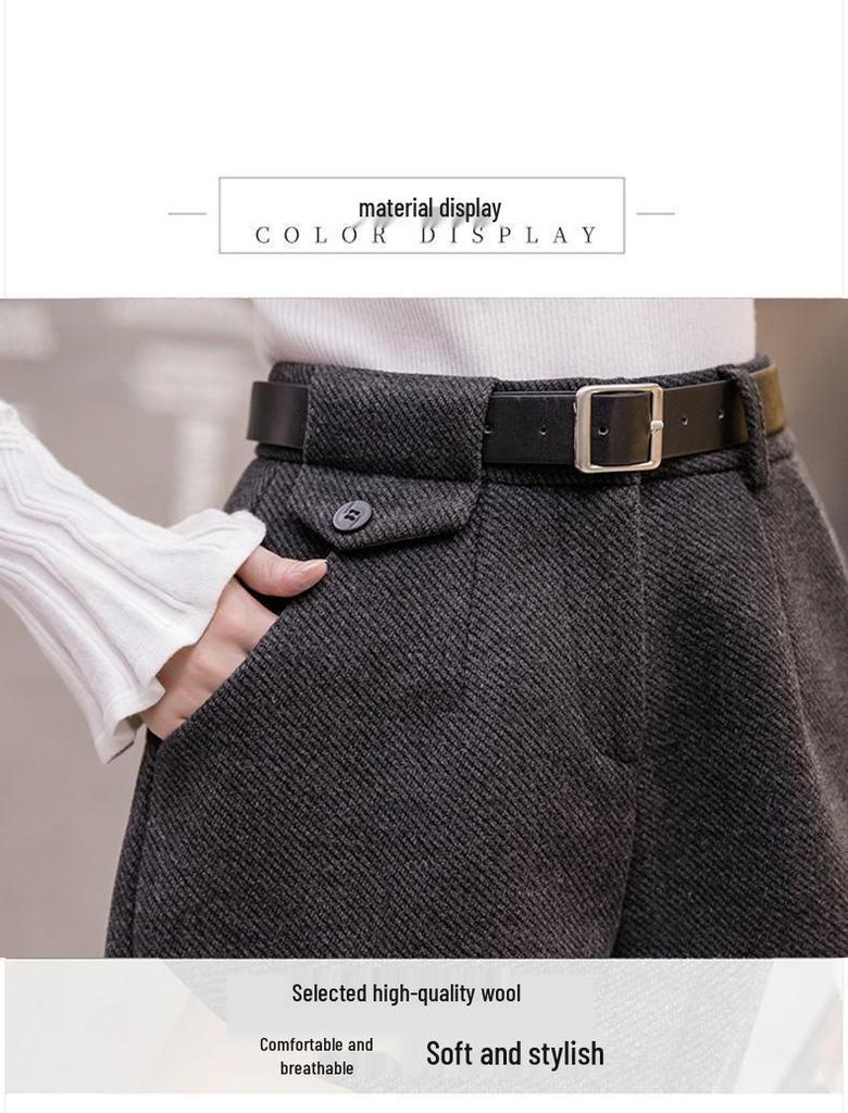 Women's High-Waisted Woolen Bootcut Shorts - A-Line Wide-Leg Black Pants for Fall/Winter 2025
