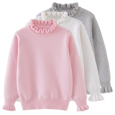 Pull à col roulé d'automne et d'hiver pour filles avec ourlet oreille en bois, pull de fond pour enfants pour rester au chaud