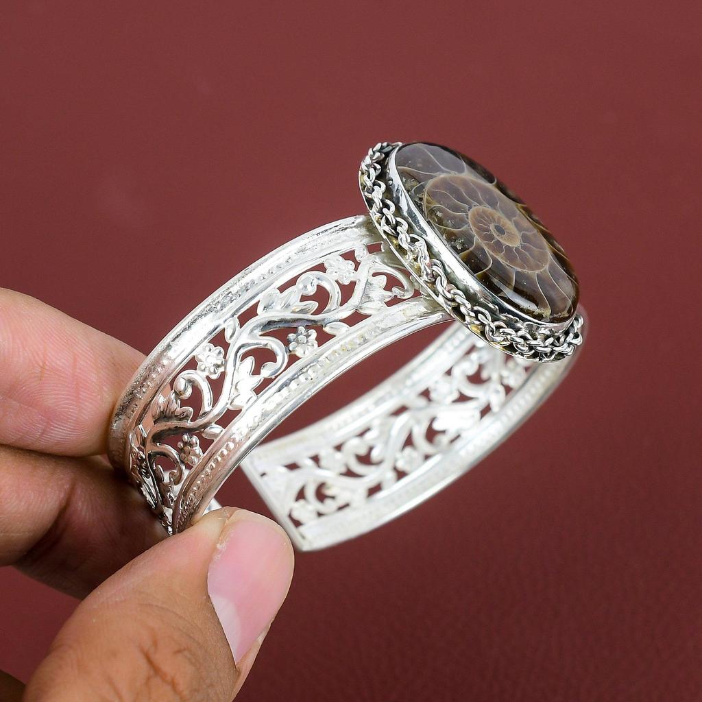 Bransoletka z skamieniałością amonitu i kamieniem szlachetnym Srebro Sterling 925 Regulowana Bransoletka Unikalna Biżuteria Ręcznie robiona Bransoletka Prezenty Dla Niej Zupełnie Nowa Bransoletka