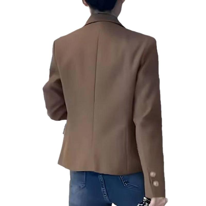 Coffee Short Suit Jacket for Women Spring and Autumn New Style Small Korean Style Casual Temperament Suit Pink Top