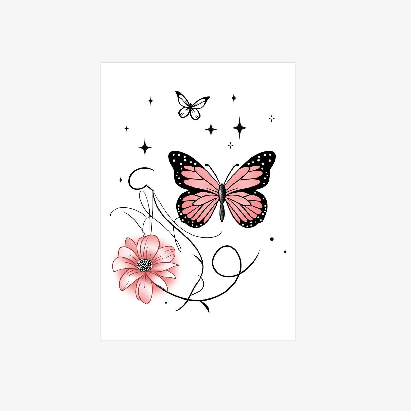 

Pink Butterfly Flower Tattoo Sticker, Waterproof And Long-Lasting Simulation, Small Fresh Tattoo Sticker For Girls Wrists 7*9CM
