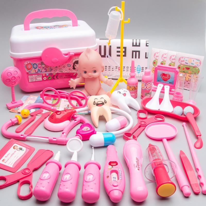 Set Dottore per Bambini 49 pezzi Kit Giocattolo Dottore Infermiera Set da Gioco Dentista rosa