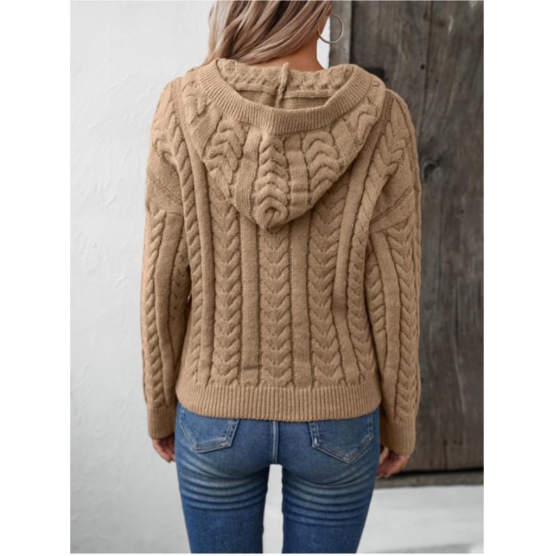 Women's Fall and Winter Vintage Hooded Pullover Sweater Comfortable Button Soft Knit Top