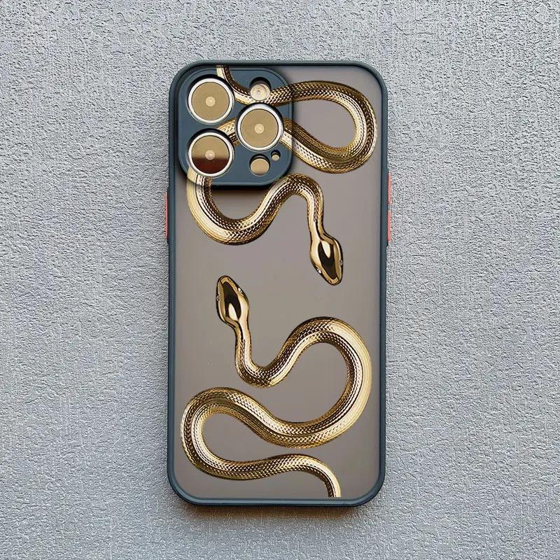 Luxurious Black Gold Snake Phone Case For iPhone 16 15 14 13 12 11 Pro Max XS SE 7 8 Plus Unique Dragon Shockproof Back Cover
