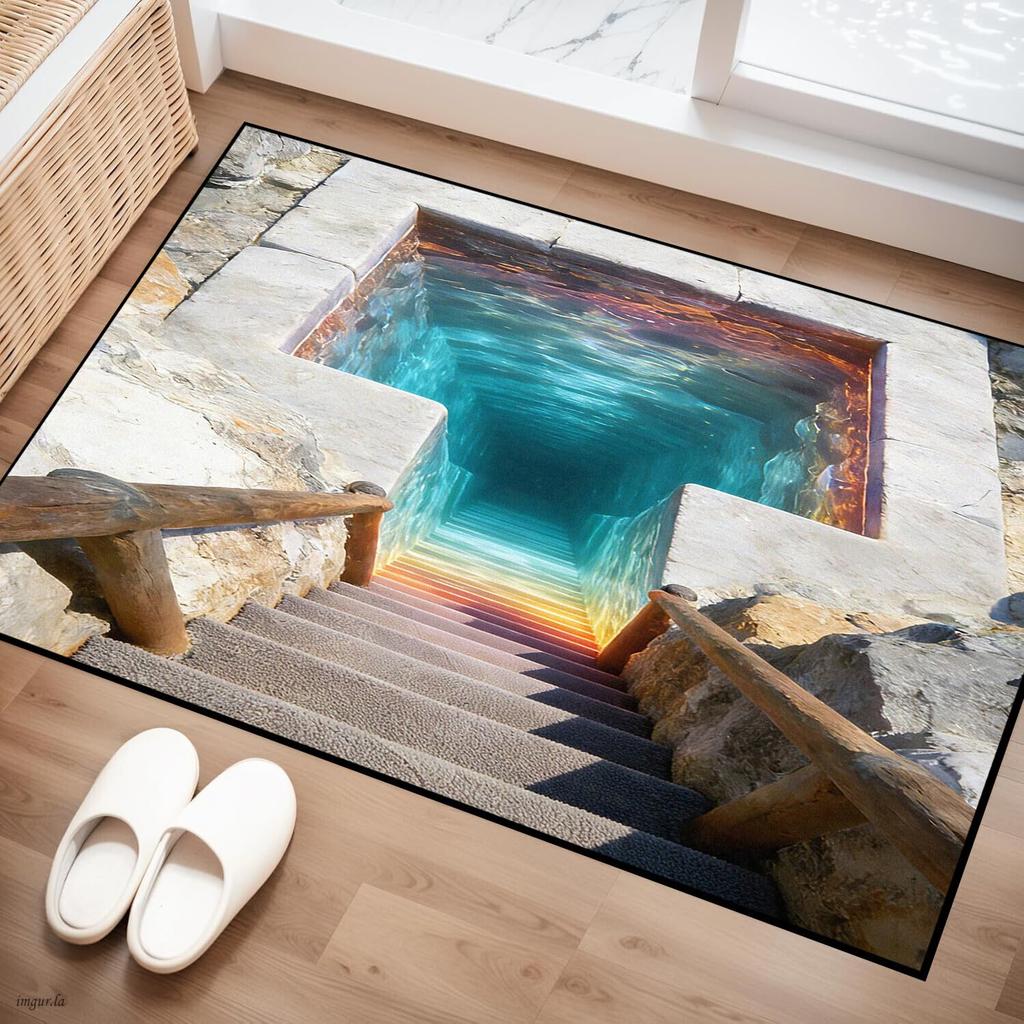 3D Optical Illusion Stone Stair Rug,Non-Slip Floor Mat for Bedroom Living Room Unique Visual Effect Carpet for Home Office Decor