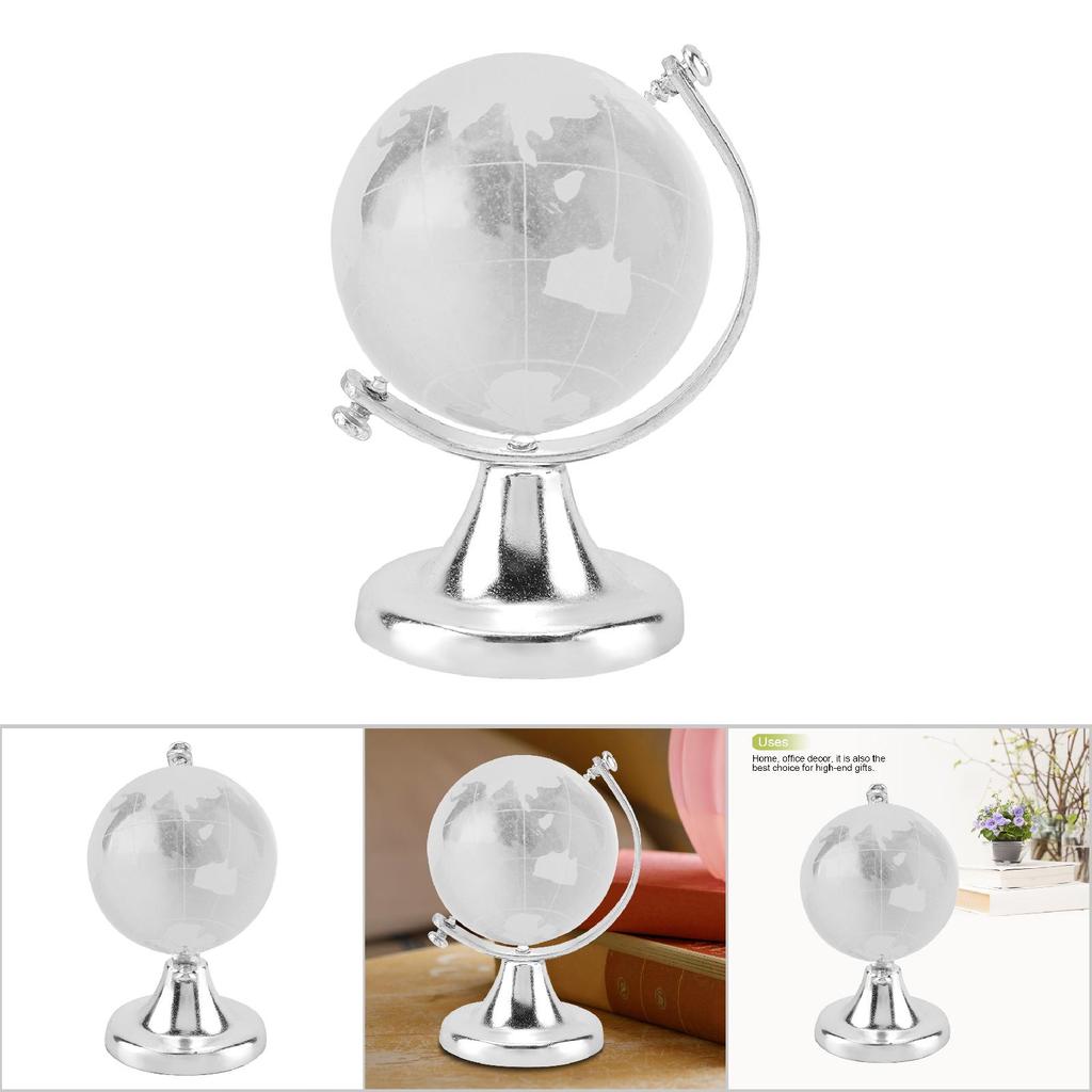Round Earth Globe World Map Crystal Glass Ball Sphere Home Office Decor Gift (Silver)