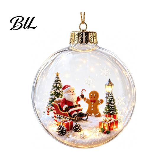 Acrylic Christmas Balls Glowing Ball Ornaments, Light-Up with Mini Holiday Scene, Clear LED Winter Scene Ornaments Tree Hanging Decor Warm Light