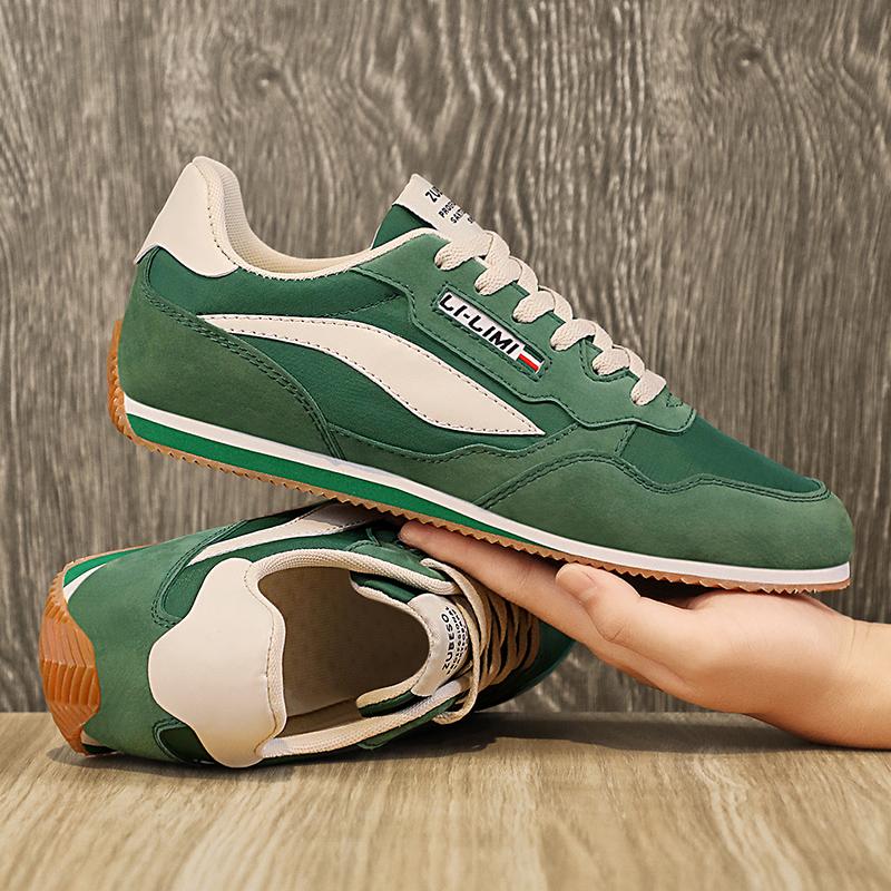 Leather Sports Shoes Men'S Casual Breathable Knot Shoes Vintage Sneakers Men'S Flat Shoes Comfortable All Season Shoes