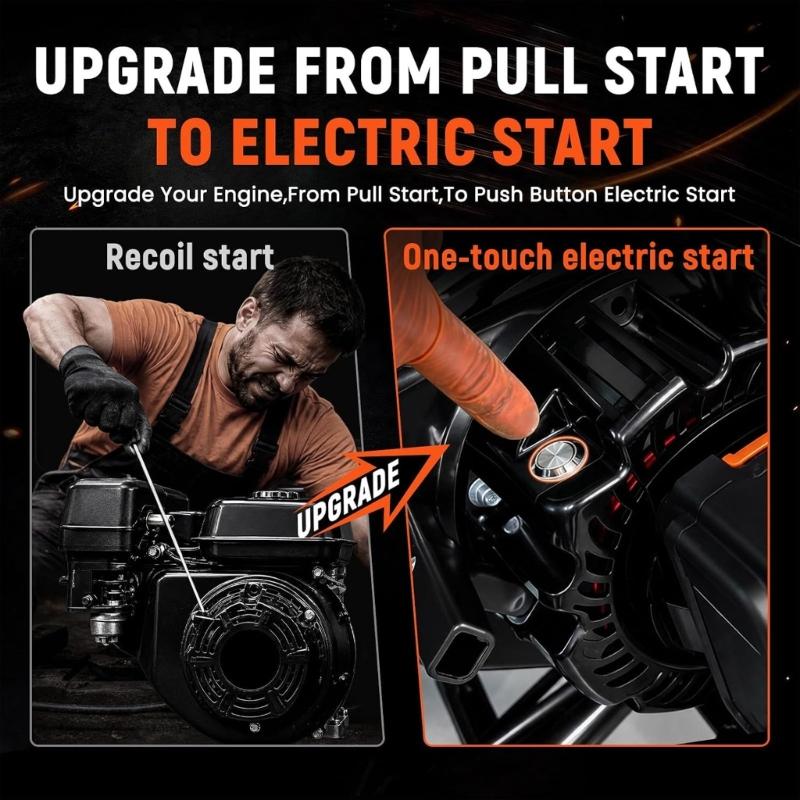 Elektrostart- und Handzugstarter-Kit für GX160- und GX200-Motoren mit 21V-Batterieanschluss, Klarsichtabdeckung und sichtbaren Befestigungspunkten