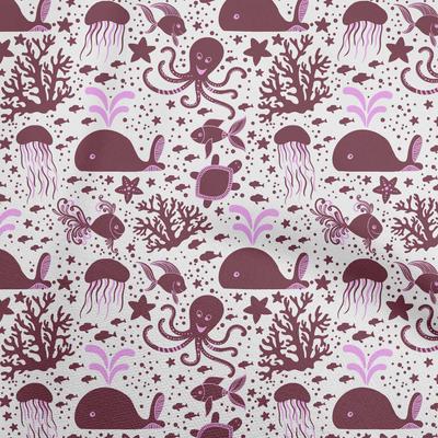 Cotton Poplin Dark Magenta Fabric Ocean Underwater Life Sewing Craft Projects Fabric Prints By Yard 42 Inch