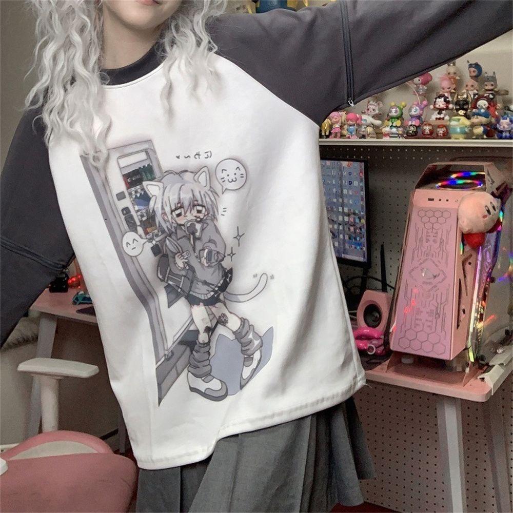 VAYLA Y2k Estetické Tričko s Odnímatelnými Rukávy Dámské Kawaii Kočičí Potisk Grunge Topy Japonské Harajuku Tričko Fairycore E-girl Streetwear
