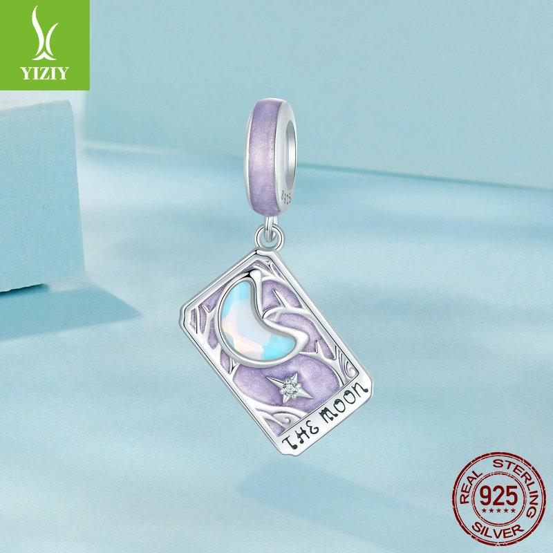Romantic Purple Moon Tarot Diy Pendant, Dream Girl Heart S925 Silver Bracelet Beaded.