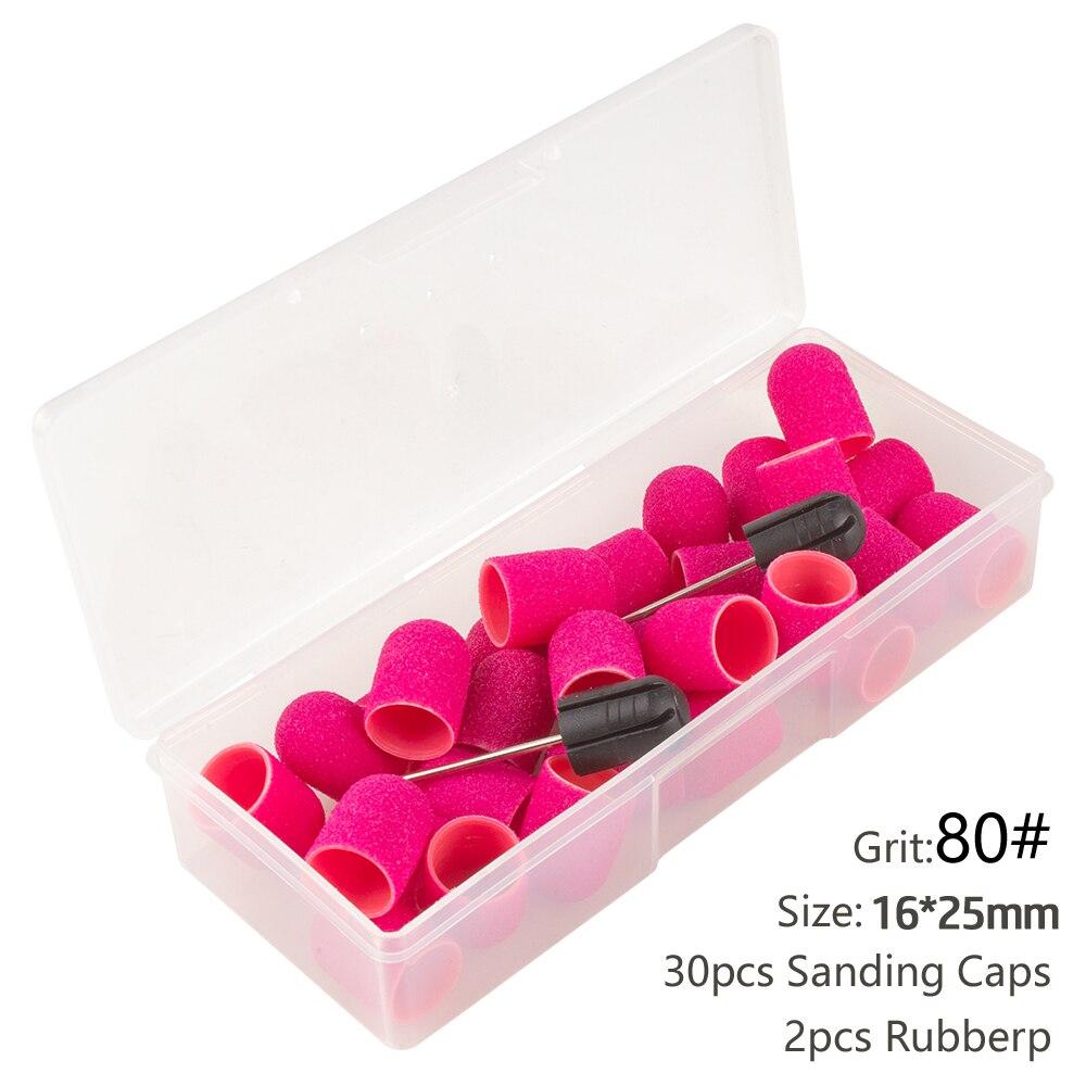 

30 шт., шлифовальные колпачки для дизайна ногтей с коробкой для хранения, 2 шт., резиновые накладки для ногтей, песочные ленты для педикюра, уход за ногами, удаление кутикулы, омертвевшей кожи