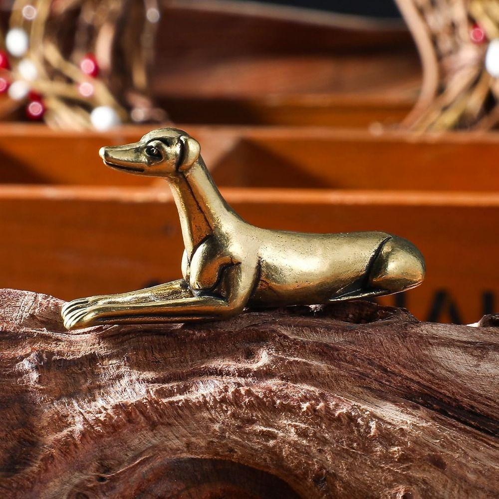 Hand-Carved Brass Greyhound Figurine Exquisite Miniature Dog Statue Chinese Zodiac