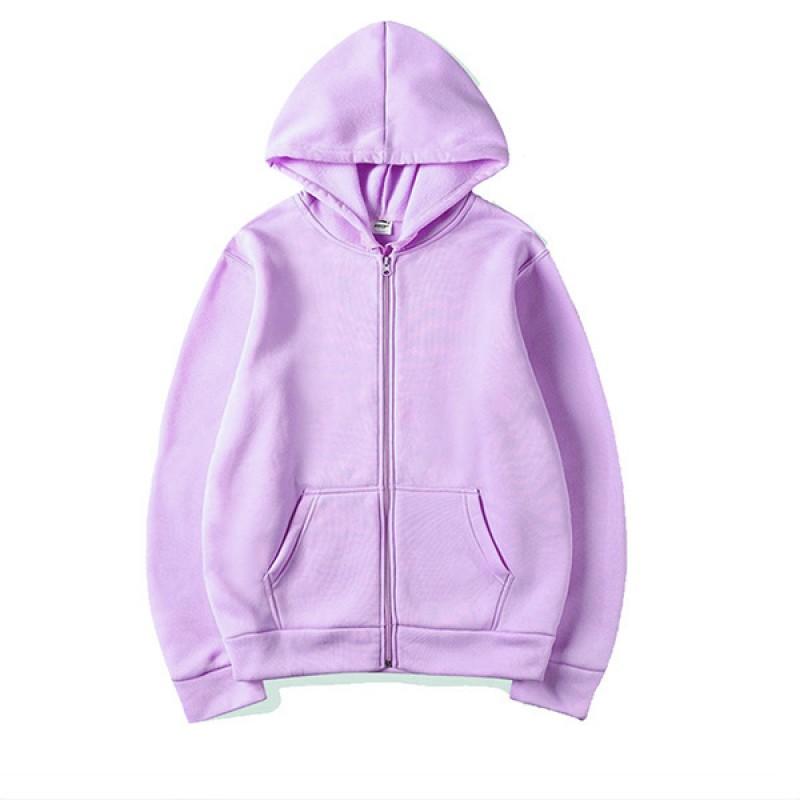 Unisex Hooded Zip-Up Sweatshirt Solid Color Casual Long Sleeve Pullover Men Women Winter Loose Fit