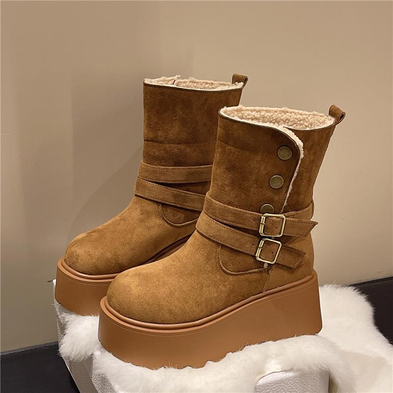 Women's thick bottom belt buckle fashion winter lightweight warm anti cold snow boots non-slip casual sneakers cotton boots