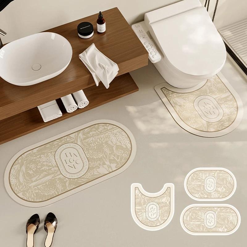 Non-slip Bath Mat Rubber Bathroom Mats U-shaped Bathroom Rug Absorb Water Toilet Rug Washroom Entrance Doormat Home Floor Carpet