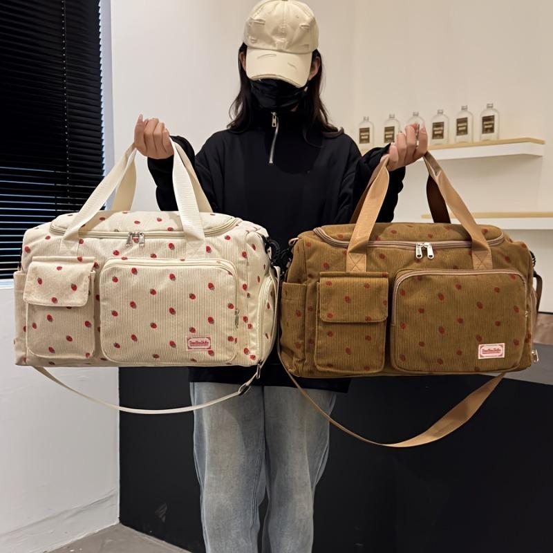 Large Capacity Strawberry Print Duffel Bag with Multiple Compartments - Durable Nylon Casual Gym & Travel Bag, Reinforced Handles & Secure Zippers