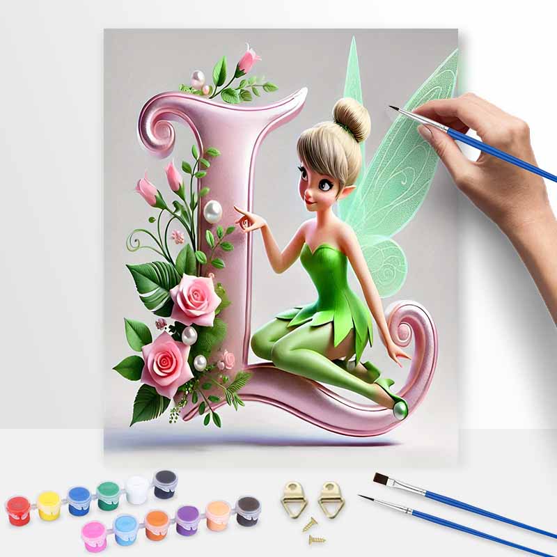 Disney Tinker Bell digital oil painting art kit DIY handmade floral letter L home decoration gift