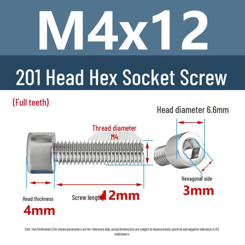 Yigu 201 Stainless Steel Cup Head Hexagon Screws and Bolts - M3, M4, M5, M6