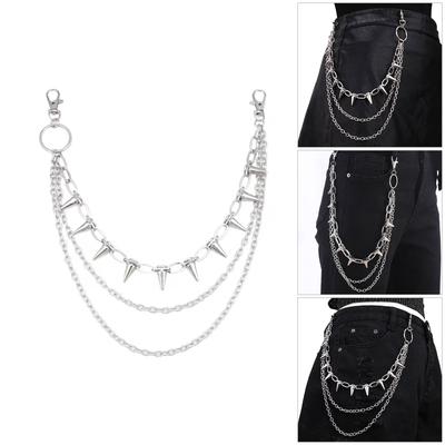 Kantiges Metallketten-Accessoire mit Stacheln, abnehmbar für Hosen, Taschen, Punk-Stil, sicherer Verschluss, Jugend-Punk-Mode, Gürtelbefestigung